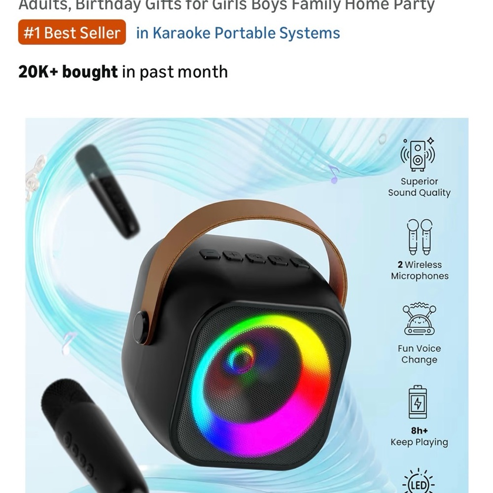 Black Portable Speaker with LED Lights